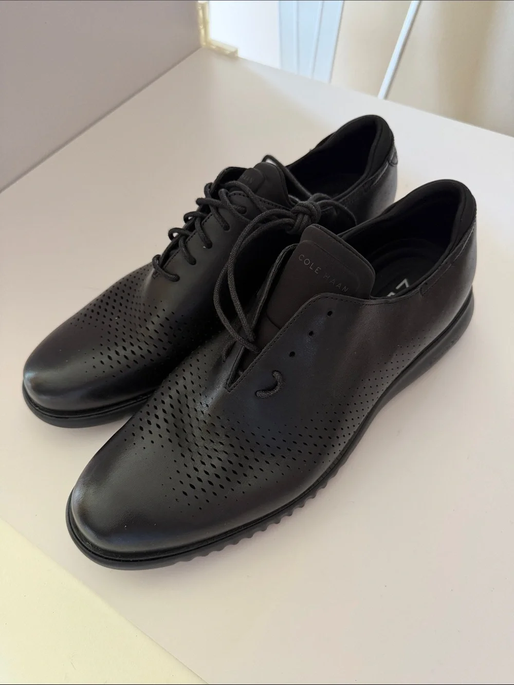 Cole Haan ZEROGRAND Black Perforated Leather Lace-Up Oxfords Sz 14.  New. Tub8